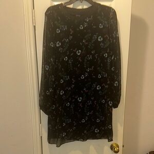 Kensie Black Floral Long Sleeve Dress